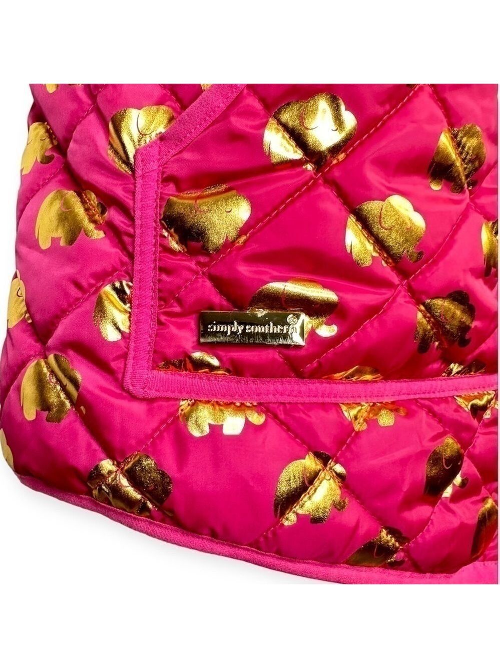 Simply Southern Gold Elephant Quilted Puffer Vest Pink XL - Picture 5 of 7